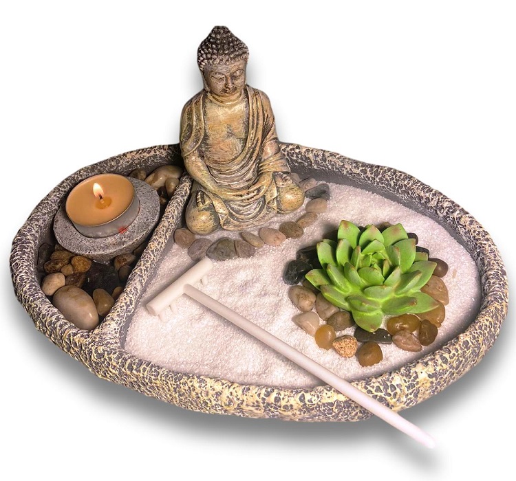 Giardino Zen ovale con statuetta di Buddha